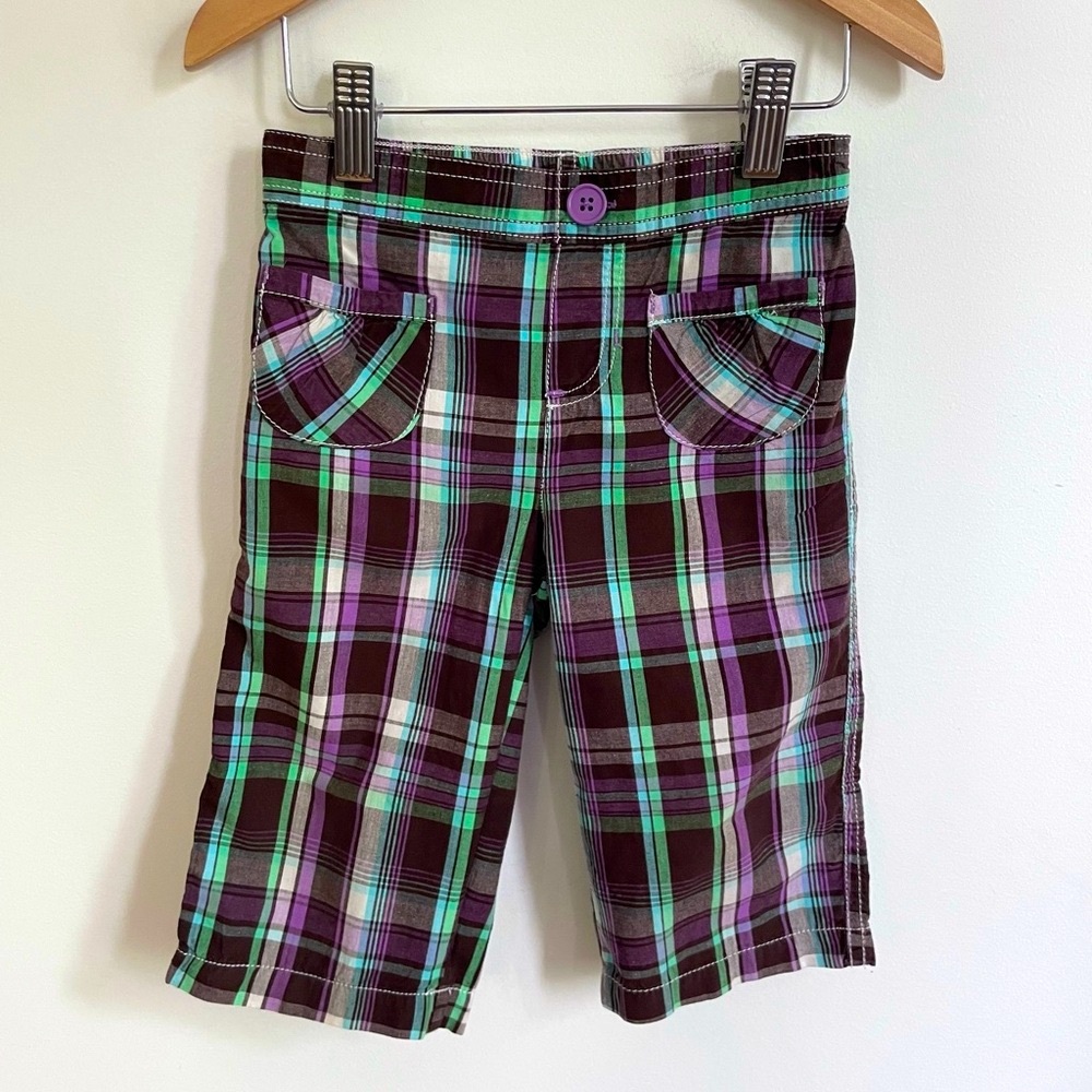 3/$20💥NEW Bermuda Shorts / Long Lightweight Capris, Brown Purple White Plaid